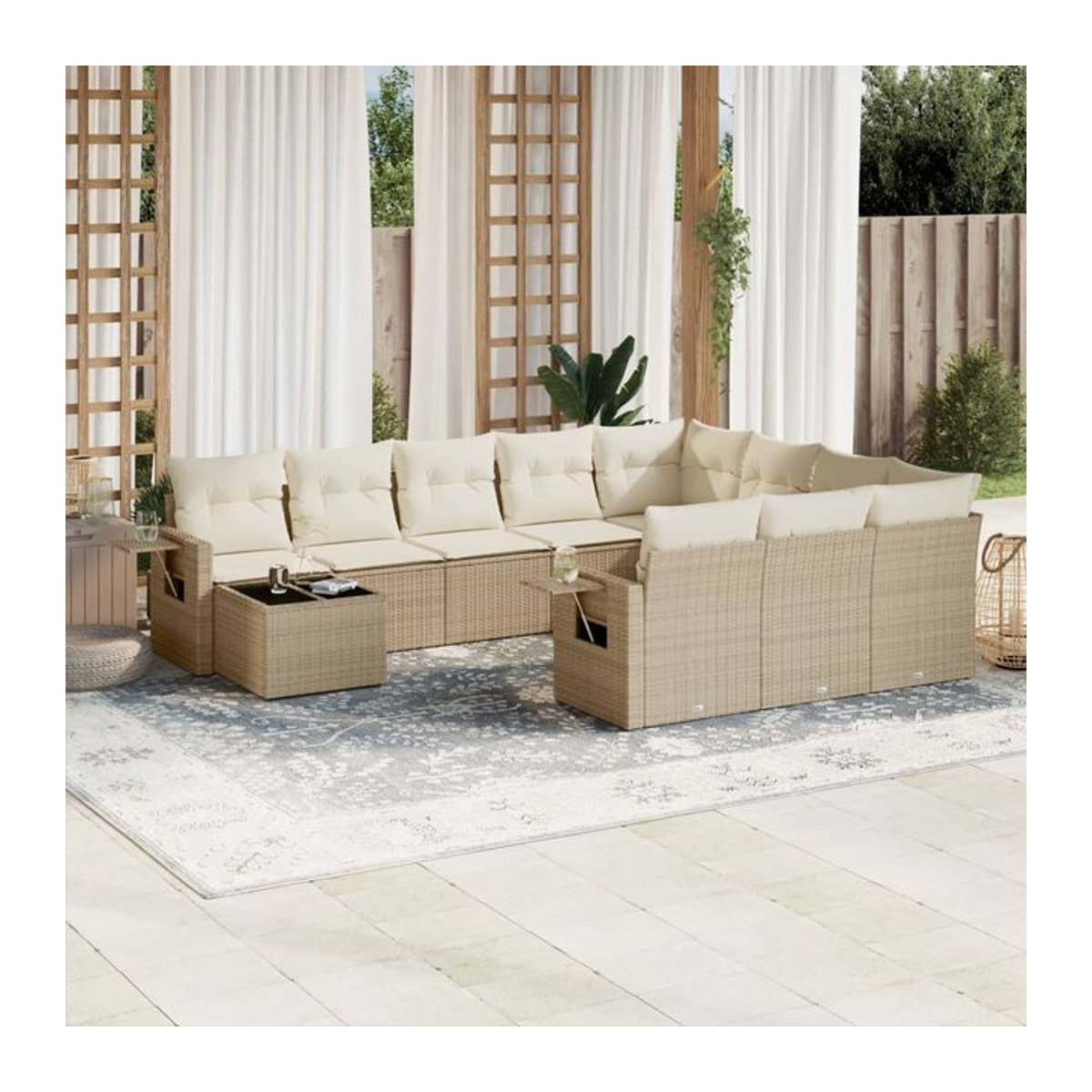 Vidaxl Gartenmöbel-Set aus Polyrattan mit 11-teiligem Kissen-Set in Beige - Bild 1