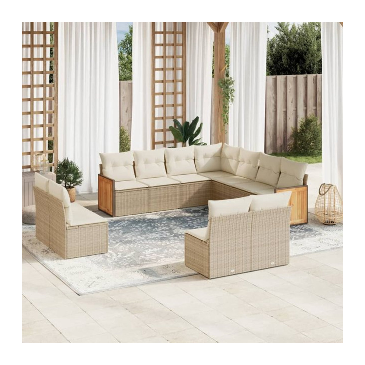 Vidaxl Gartenmöbel-Set aus Polyrattan mit 11-teiligem Kissen-Set in Beige - Bild 1