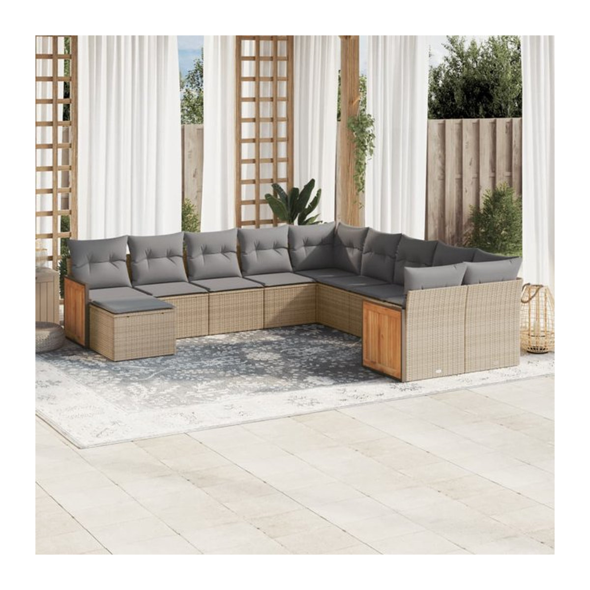 Vidaxl Gartenmöbel-Set aus Polyrattan mit 11-teiligem Kissen-Set in Beige und Grau - Bild 1