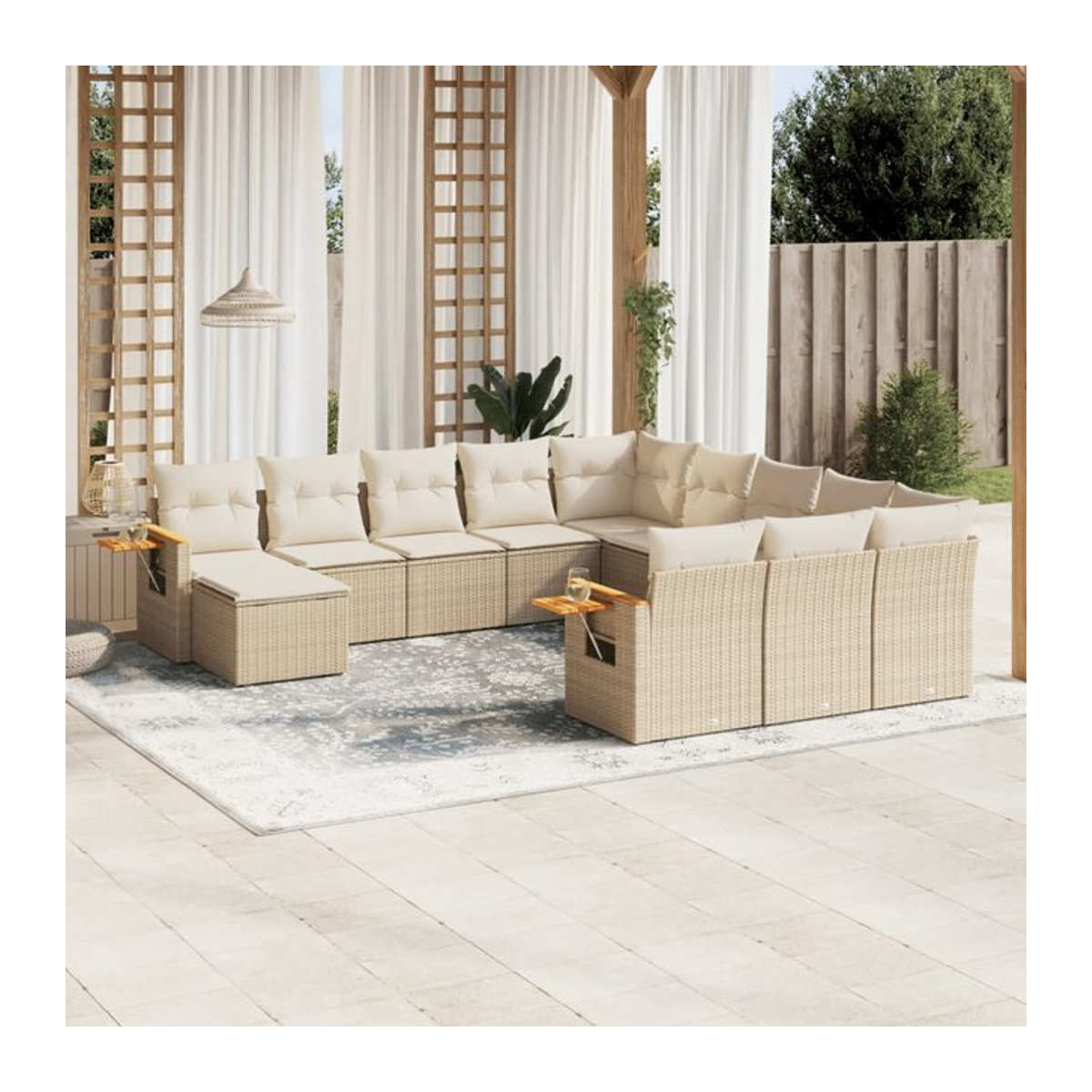 Vidaxl Gartenmöbel-Set aus Polyrattan mit 11-teiligem Polster-Set in Beige - Bild 1