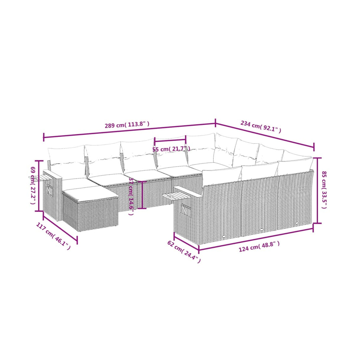 Vidaxl Gartenmöbel-Set aus Polyrattan mit 11-teiligem Polster-Set in Beige - Bild 2