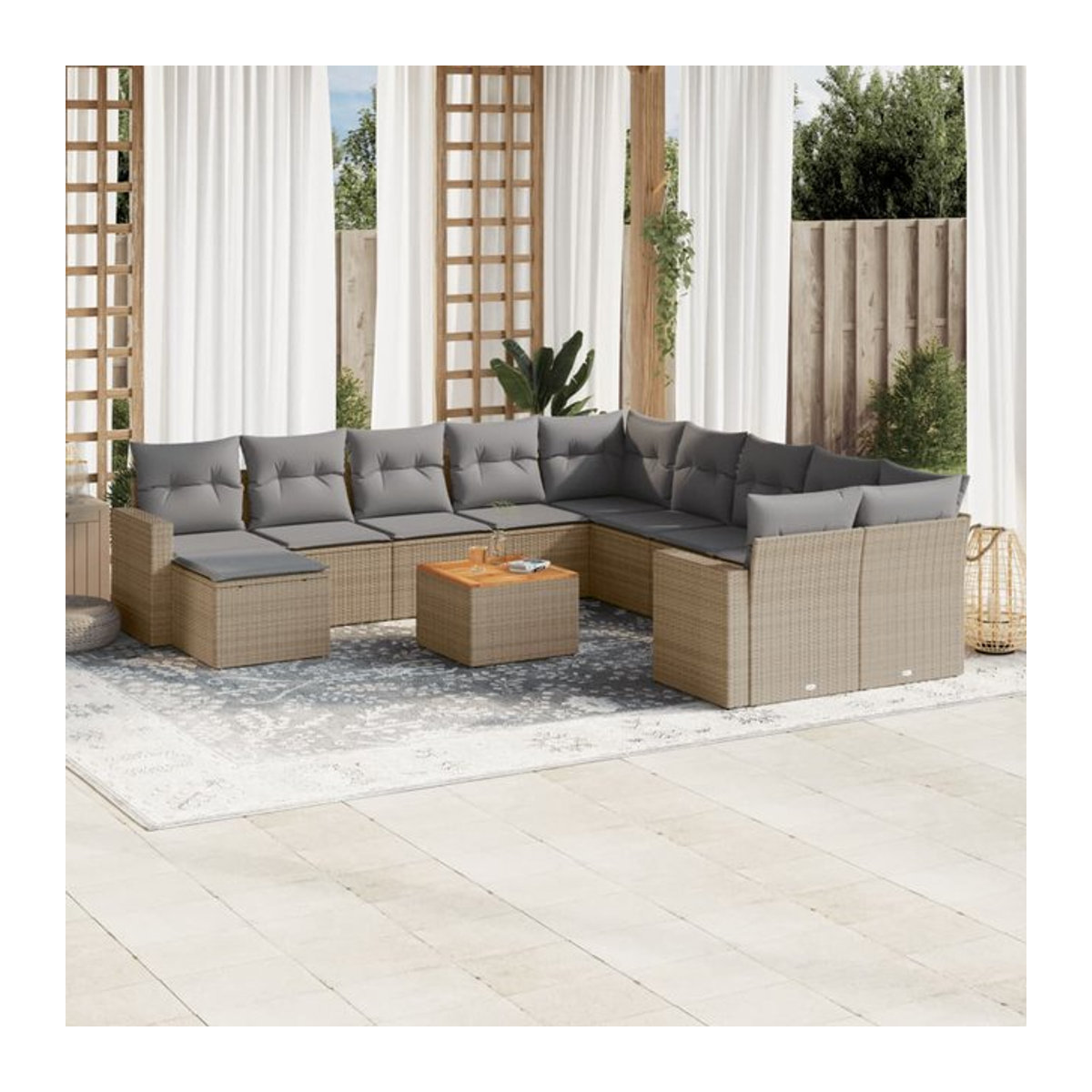 Vidaxl Gartenmöbel-Set aus Polyrattan mit 12 Teilen und Kissen in Beige - Bild 1