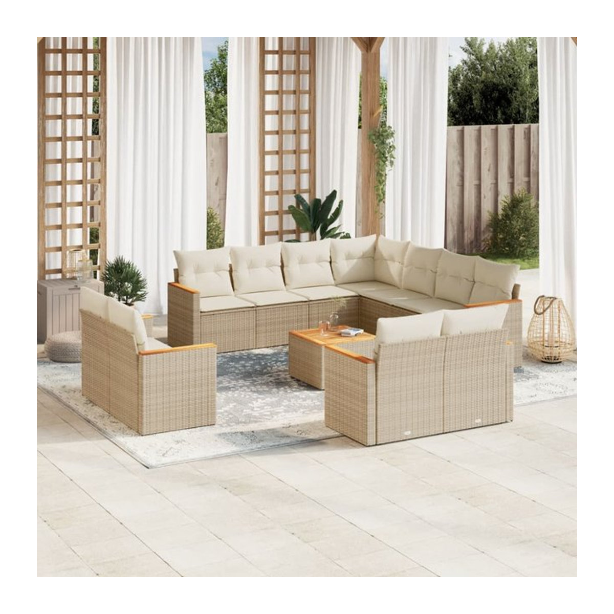 Vidaxl Gartenmöbel-Set aus Polyrattan mit 12-teiligem Set und Kissen, Beige - Bild 1