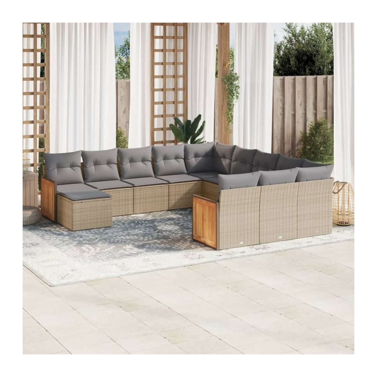 Vidaxl Gartenmöbel-Set aus Polyrattan mit 12-teiligem Set und Kissen, Beige - Bild 1