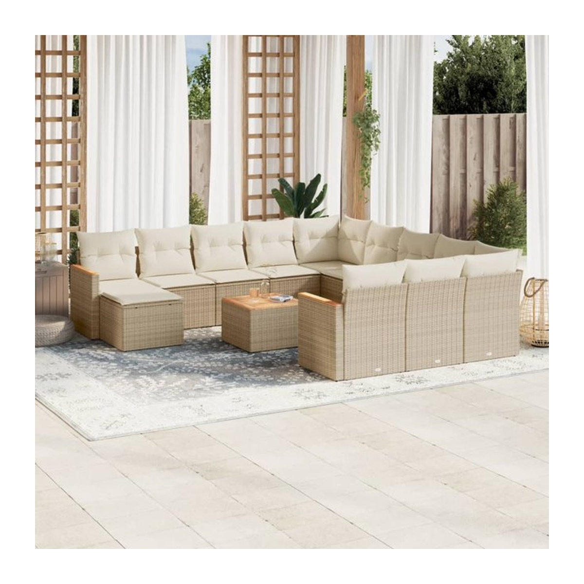 Vidaxl Gartenmöbel-Set aus Polyrattan mit 13-teiligem Kissen-Set in Beige - Bild 1