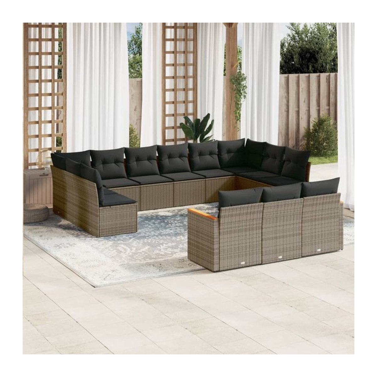 Vidaxl Gartenmöbel-Set aus Polyrattan mit 13-teiligem Kissen-Set in Grau - Bild 1