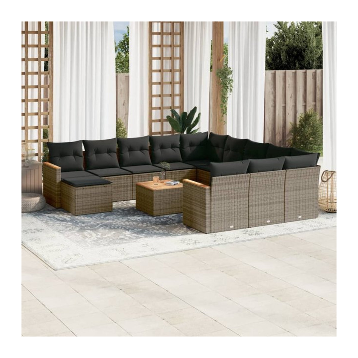 Vidaxl Gartenmöbel-Set aus Polyrattan mit 13-teiligem Kissen-Set in Grau - Bild 1
