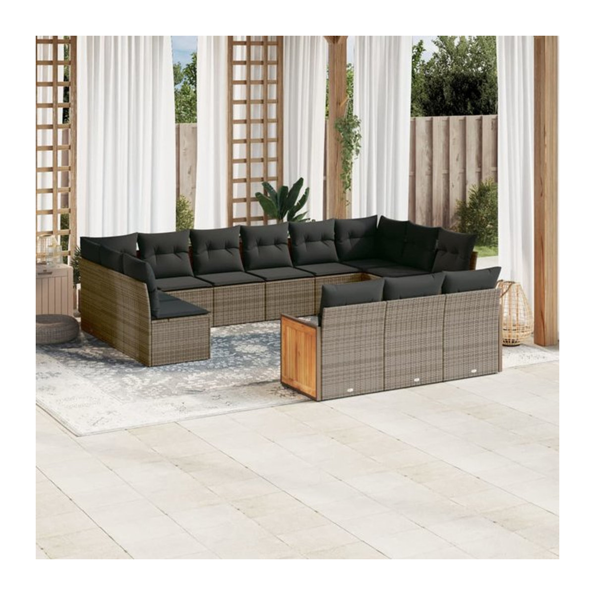 Vidaxl Gartenmöbel-Set aus Polyrattan mit 13-teiligem Kissen-Set in Grau - Bild 1