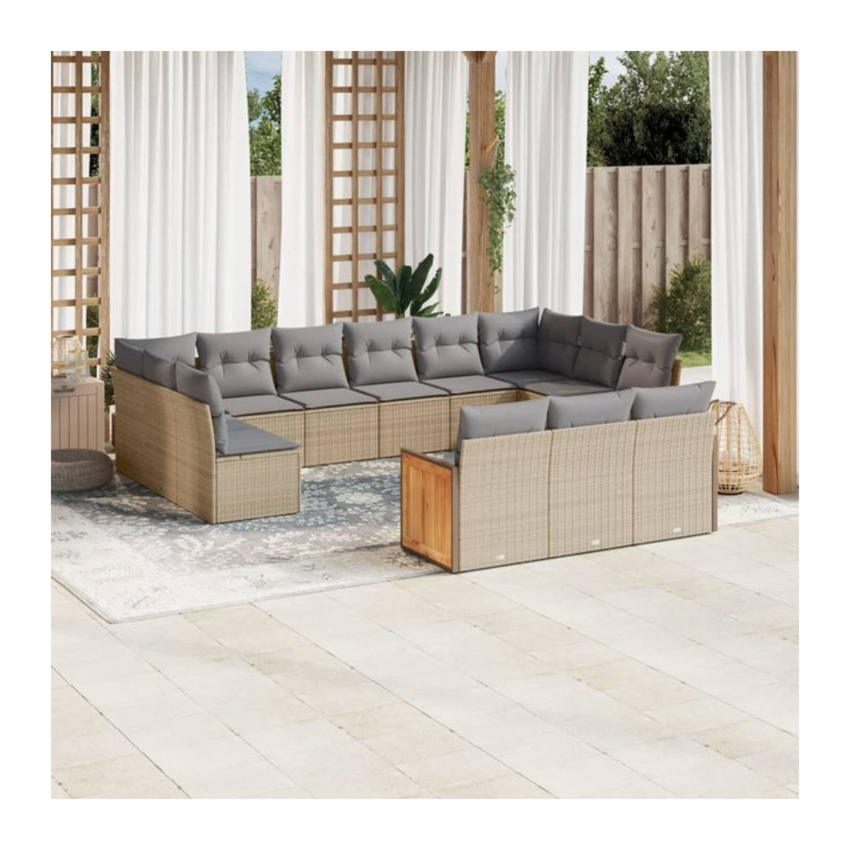 Vidaxl Gartenmöbel-Set aus Polyrattan mit 13-teiligem Polster-Set in Beige - Bild 1