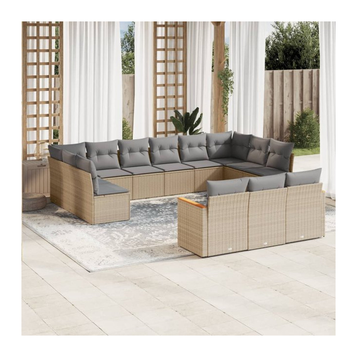 Vidaxl Gartenmöbel-Set aus Polyrattan mit 13-teiligem Polster-Set in Beige - Bild 1