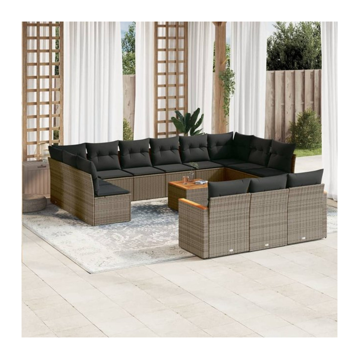 Vidaxl Gartenmöbel-Set aus Polyrattan mit 14-teiligem Polster-Set in Grau - Bild 1