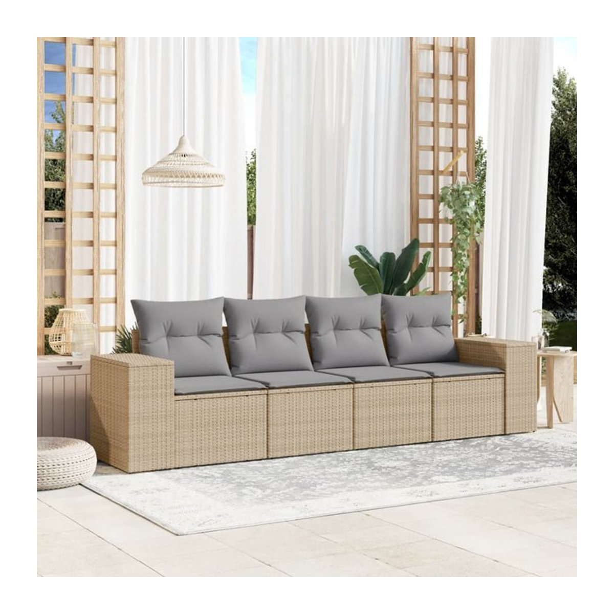 Vidaxl Gartenmöbel-Set aus Polyrattan mit 4 Teilen und Kissen, Beige - Bild 1