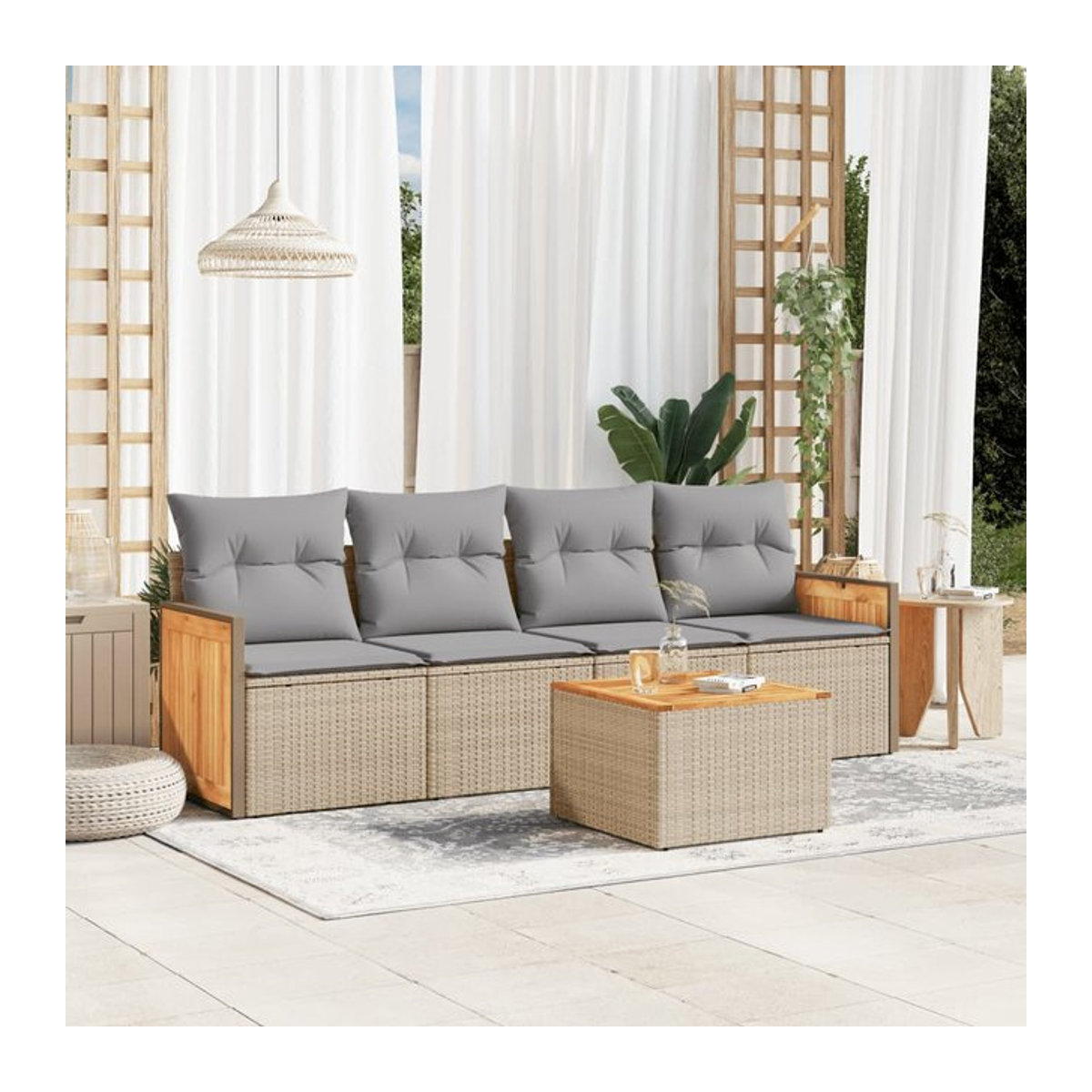 Vidaxl Gartenmöbel-Set aus Polyrattan mit 5 Teilen in Beige - Bild 1