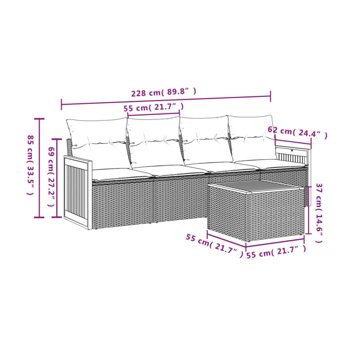 Vidaxl Gartenmöbel-Set aus Polyrattan mit 5 Teilen in Beige - Bild 3