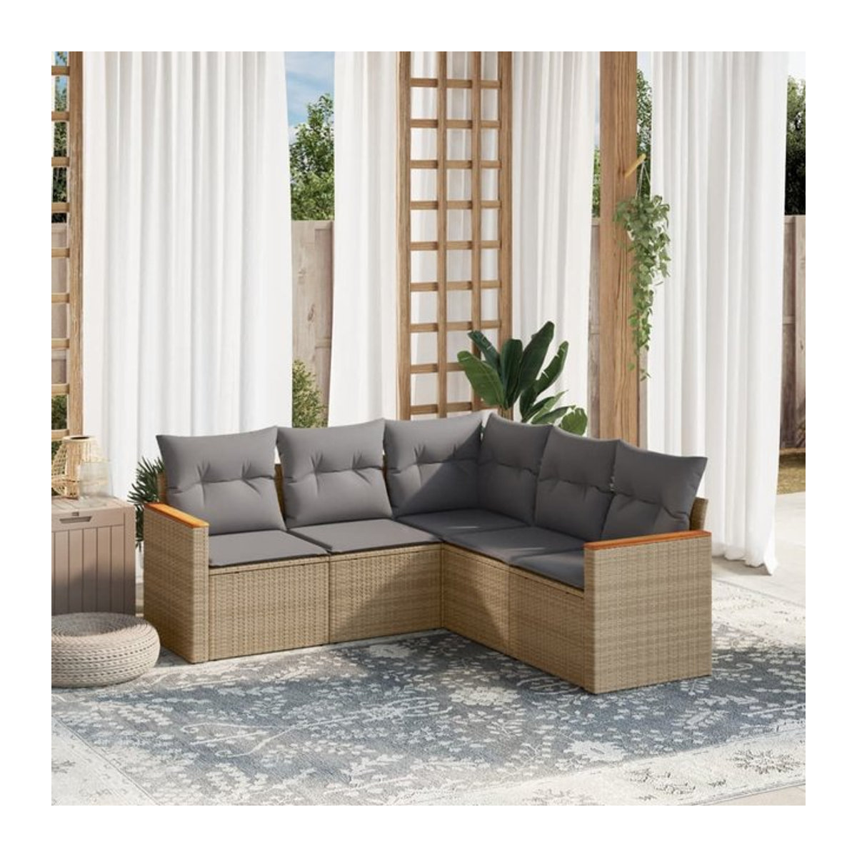 Vidaxl Gartenmöbel-Set aus Polyrattan mit 5 Teilen und Kissen, Beige - Bild 1