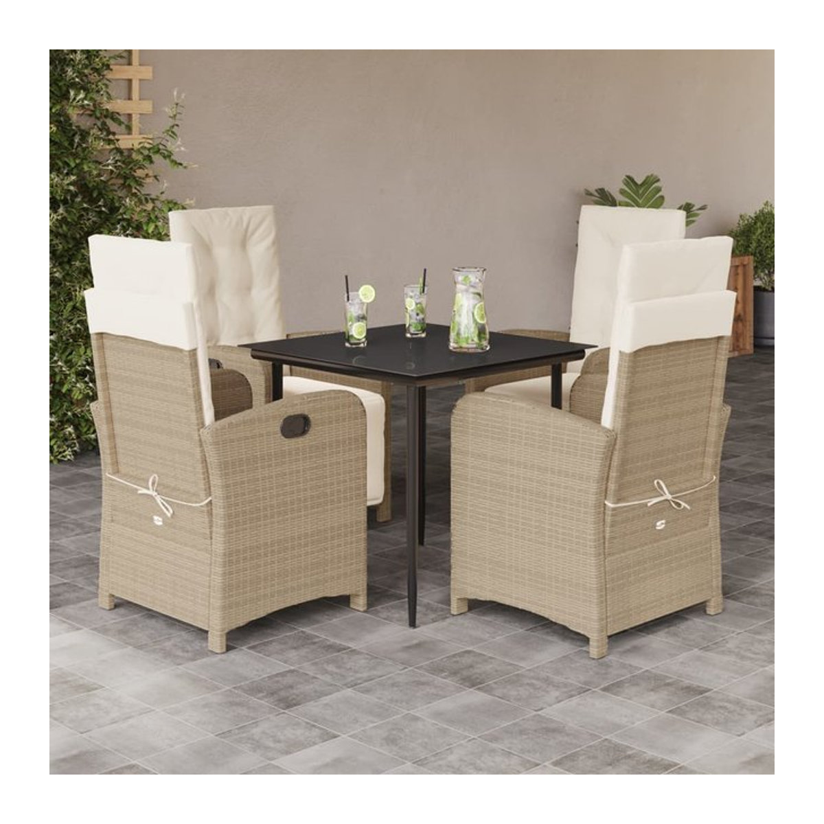 Vidaxl Gartenmöbel-Set aus Polyrattan mit 5 Teilen und Kissen, Beige - Bild 1