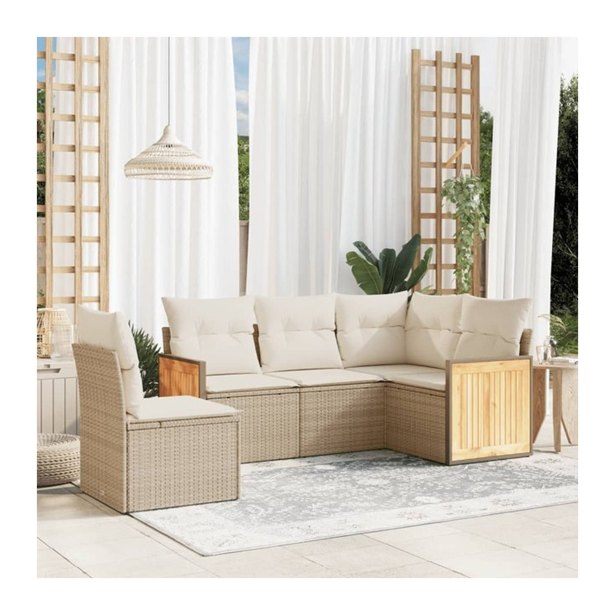 Vidaxl Gartenmöbel-Set aus Polyrattan mit 5 Teilen und Kissen, Beige - Bild 1