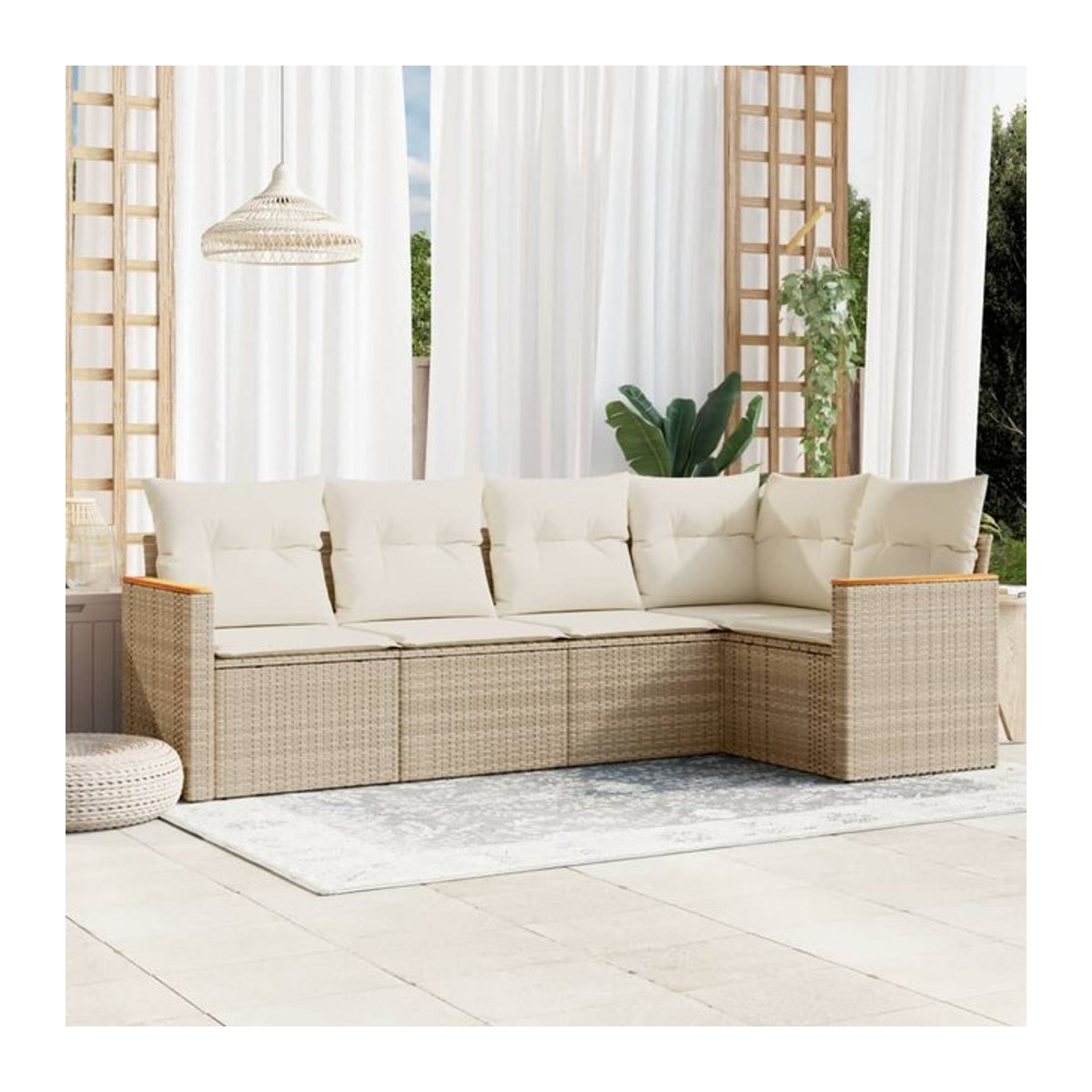 Vidaxl Gartenmöbel-Set aus Polyrattan mit 5 Teilen und Kissen, Beige - Bild 1
