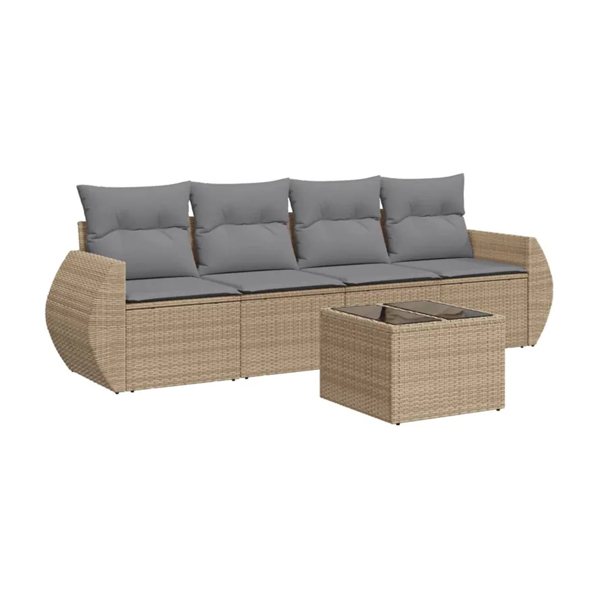Vidaxl Gartenmöbel-Set aus Polyrattan mit 5 Teilen und Kissen, Beige - Bild 2