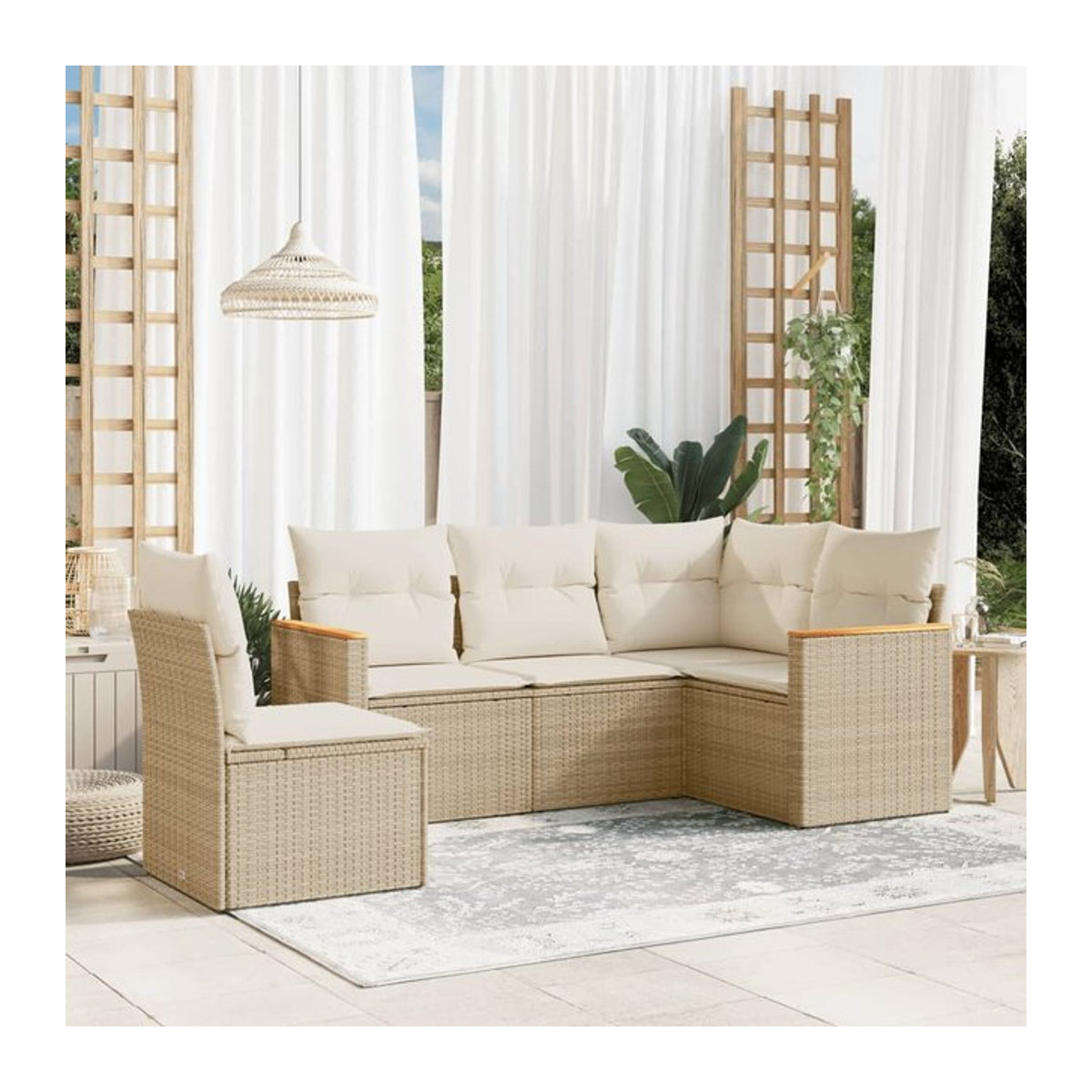Vidaxl Gartenmöbel-Set aus Polyrattan mit 5 Teilen und Kissen, Beige - Bild 1