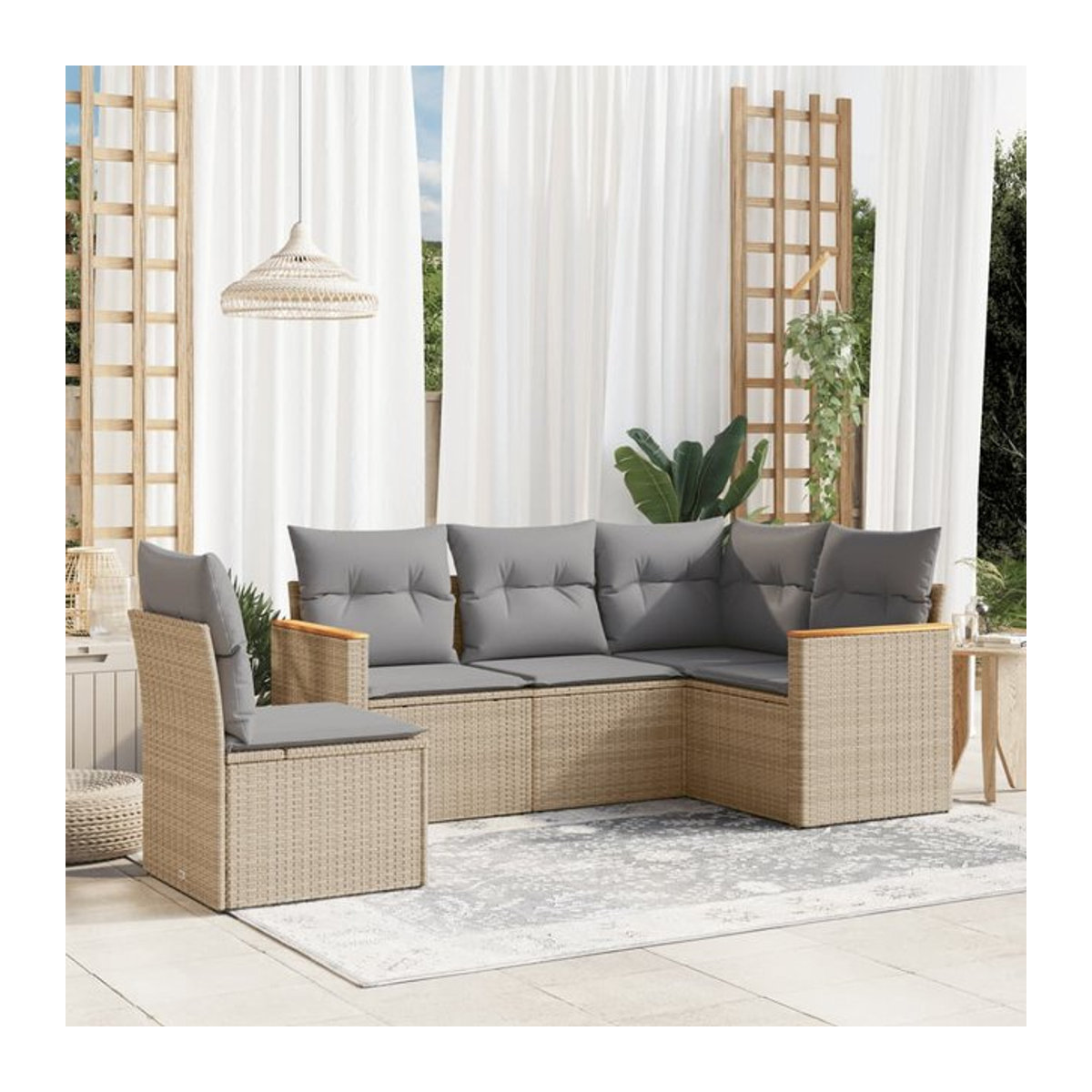 Vidaxl Gartenmöbel-Set aus Polyrattan mit 5 Teilen und Kissen, Beige - Bild 1