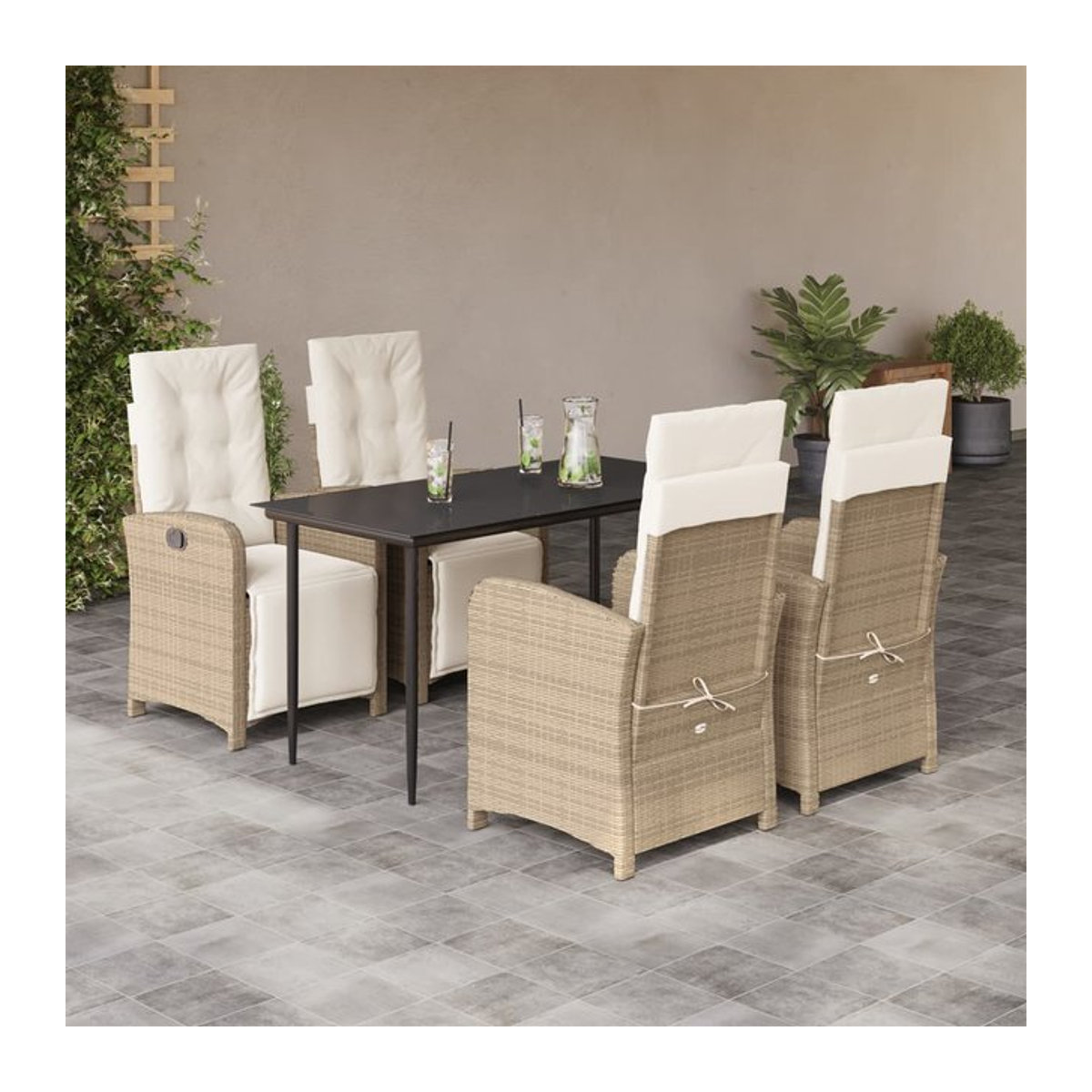 Vidaxl Gartenmöbel-Set aus Polyrattan mit 5 Teilen und Kissen, Beige - Bild 1