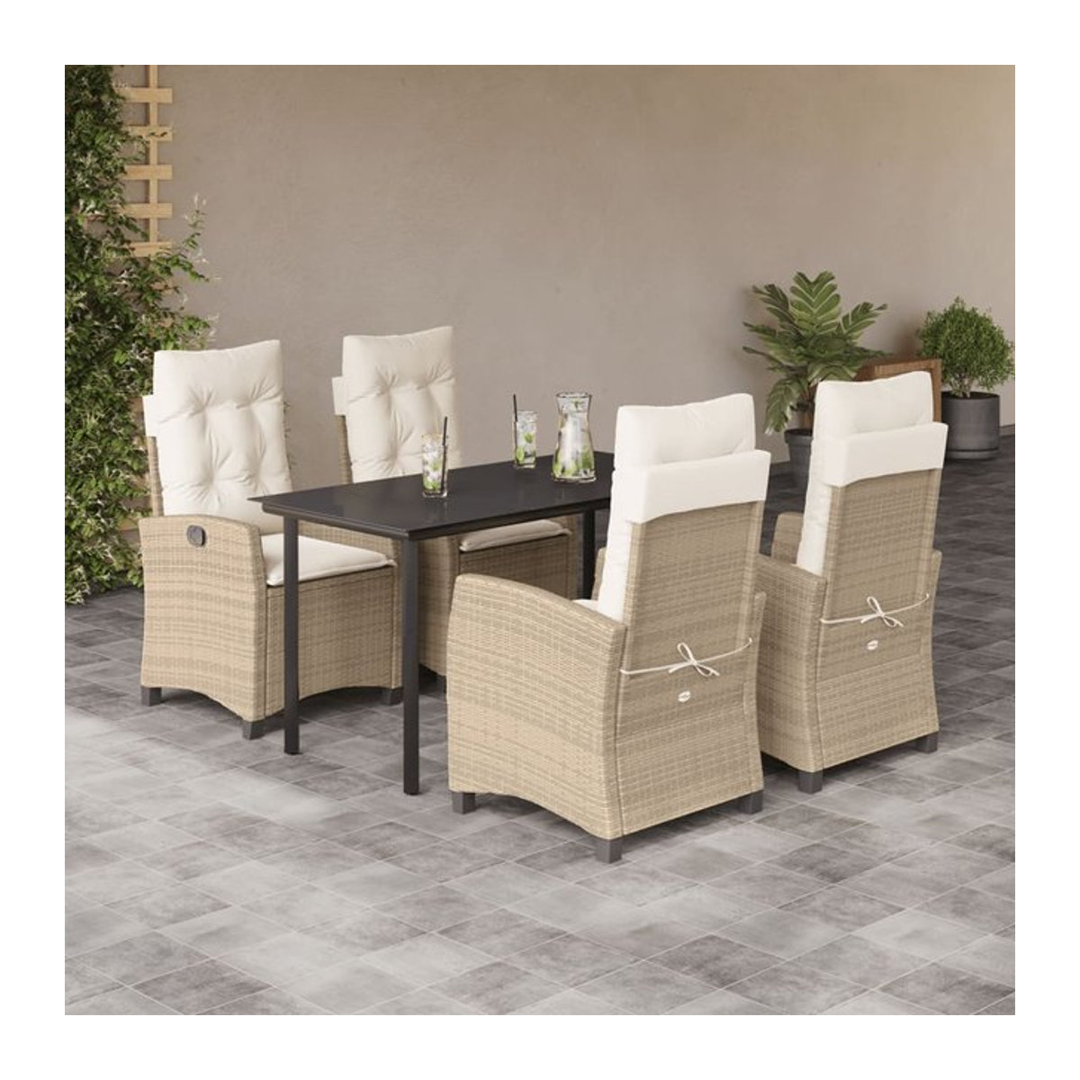 Vidaxl Gartenmöbel-Set aus Polyrattan mit 5 Teilen und Kissen, Beige - Bild 1