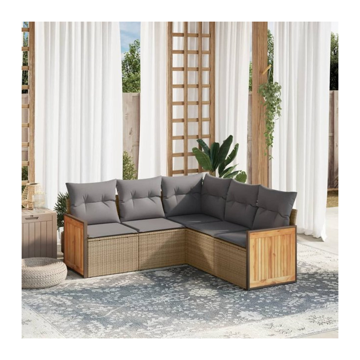 Vidaxl Gartenmöbel-Set aus Polyrattan mit 5 Teilen und Kissen, Beige - Bild 1