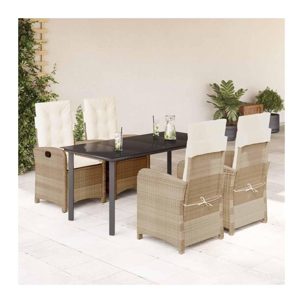 Vidaxl Gartenmöbel-Set aus Polyrattan mit 5 Teilen und Kissen, Beige - Bild 1