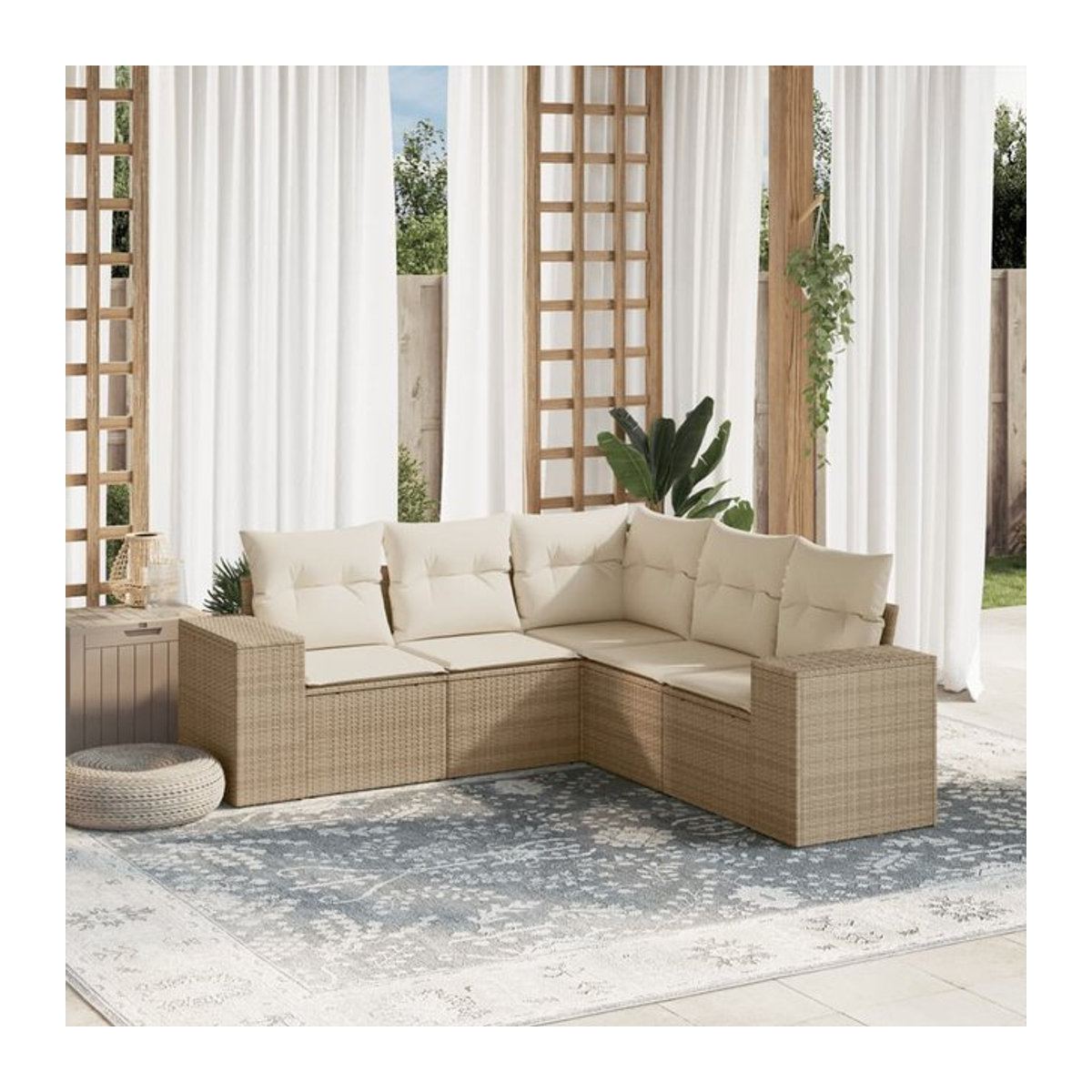Vidaxl Gartenmöbel-Set aus Polyrattan mit 5 Teilen und Kissen, Beige - Bild 1