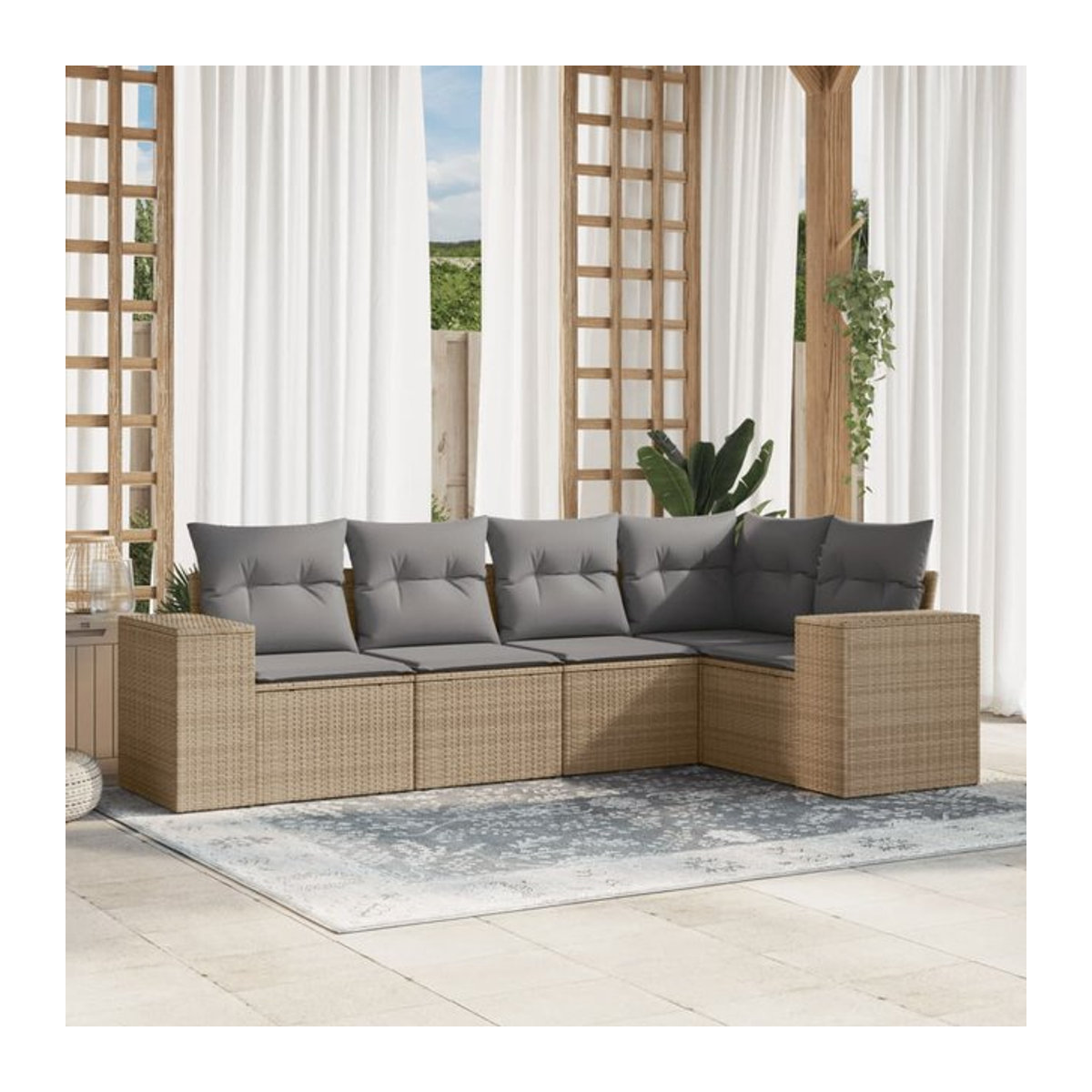 Vidaxl Gartenmöbel-Set aus Polyrattan mit 5 Teilen und Kissen, Beige - Bild 1