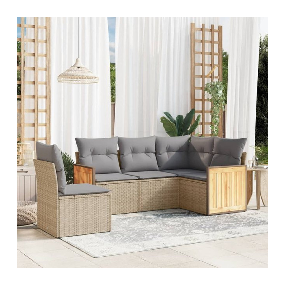 Vidaxl Gartenmöbel-Set aus Polyrattan mit 5 Teilen und Kissen, Beige - Bild 1