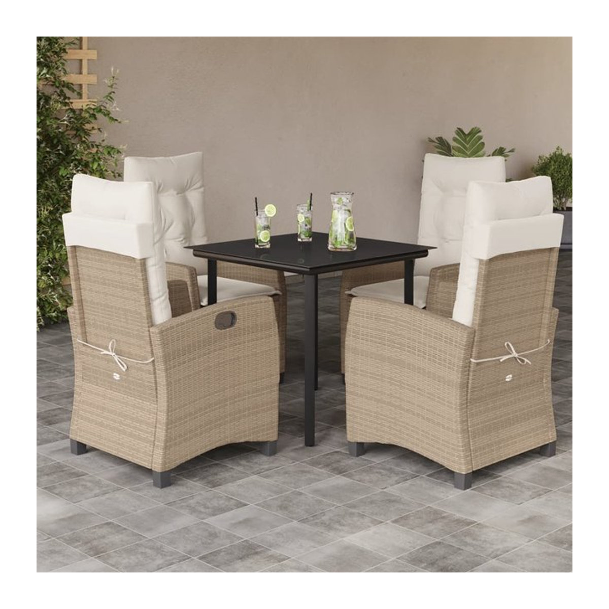 Vidaxl Gartenmöbel-Set aus Polyrattan mit 5 Teilen und Kissen, Beige - Bild 1