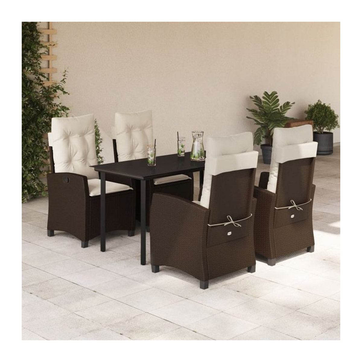 Vidaxl Gartenmöbel-Set aus Polyrattan mit 5 Teilen und Kissen, Braun - Bild 1