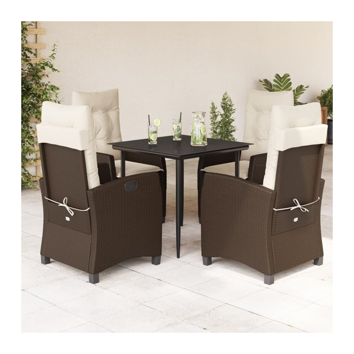 Vidaxl Gartenmöbel-Set aus Polyrattan mit 5 Teilen und Kissen, Braun - Bild 1