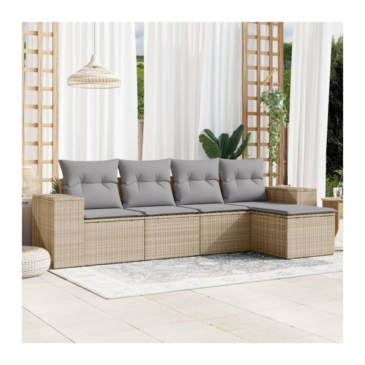 Vidaxl Gartenmöbel-Set aus Polyrattan mit 5 Teilen und Kissen in Beige - Bild 1