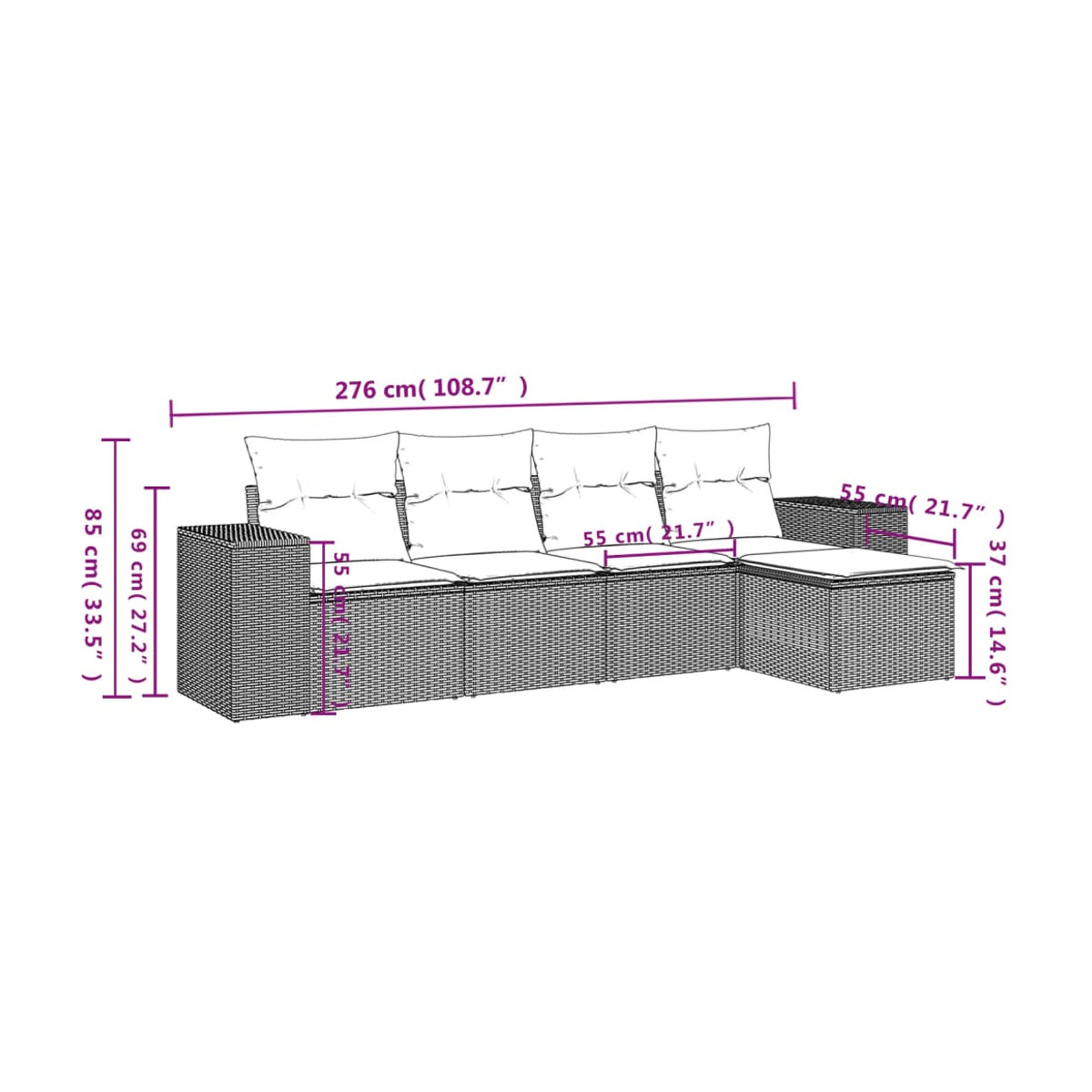 Vidaxl Gartenmöbel-Set aus Polyrattan mit 5 Teilen und Kissen in Beige - Bild 2