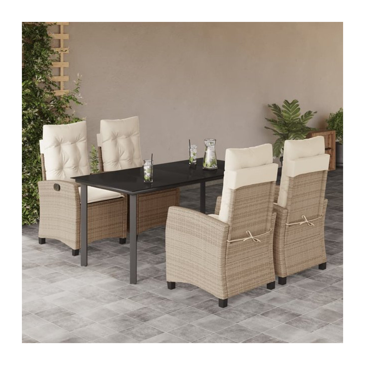 Vidaxl Gartenmöbel-Set aus Polyrattan mit 5 Teilen und Kissen in Beige - Bild 1