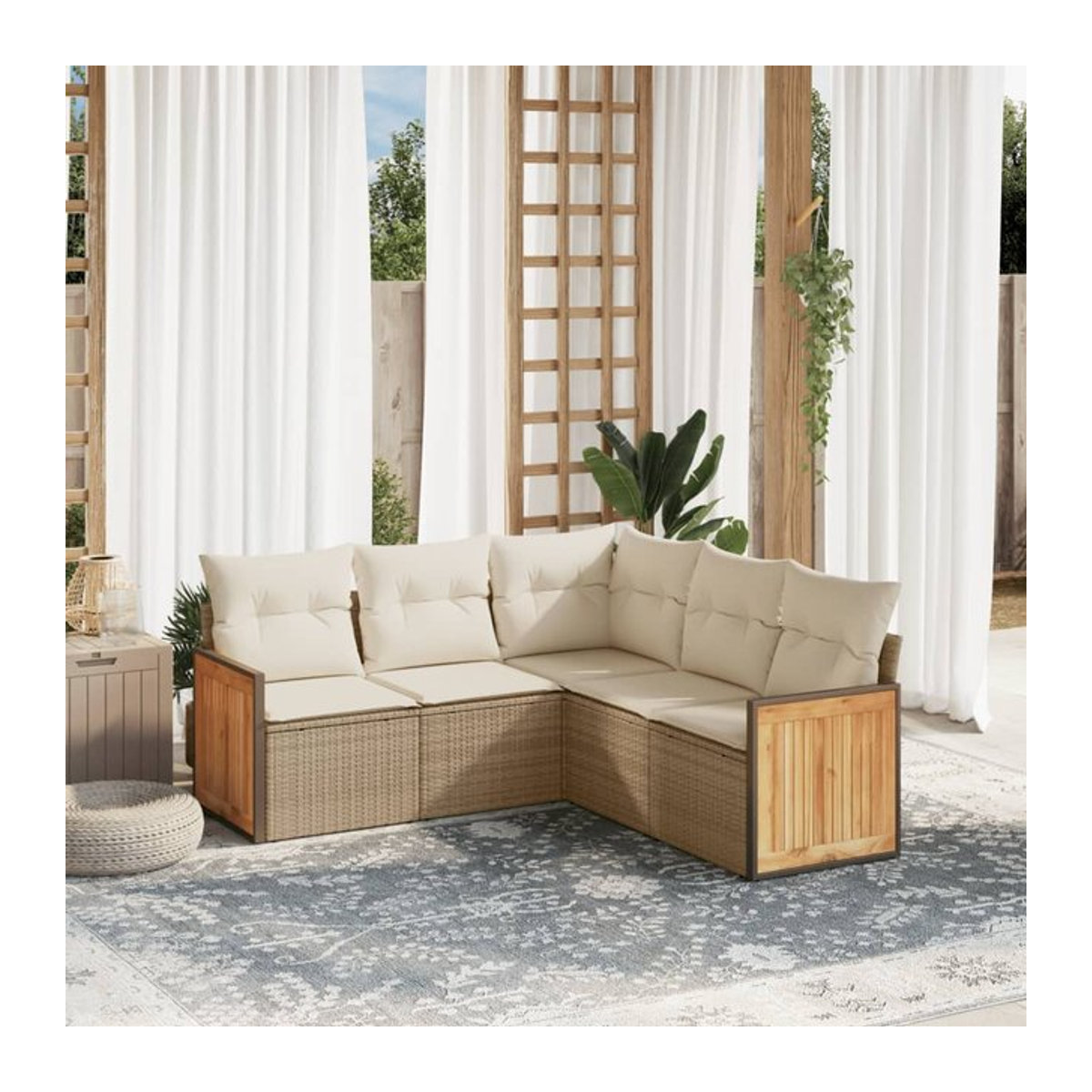 Vidaxl Gartenmöbel-Set aus Polyrattan mit 5 Teilen und Kissen in Beige - Bild 1