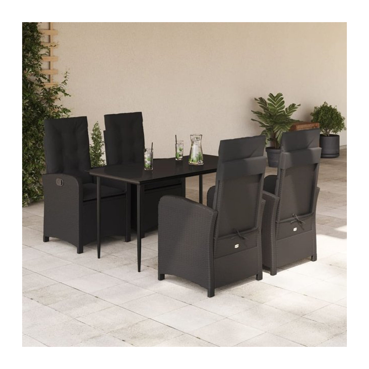 Vidaxl Gartenmöbel-Set aus Polyrattan mit 5 Teilen und Kissen, Schwarz - Bild 1