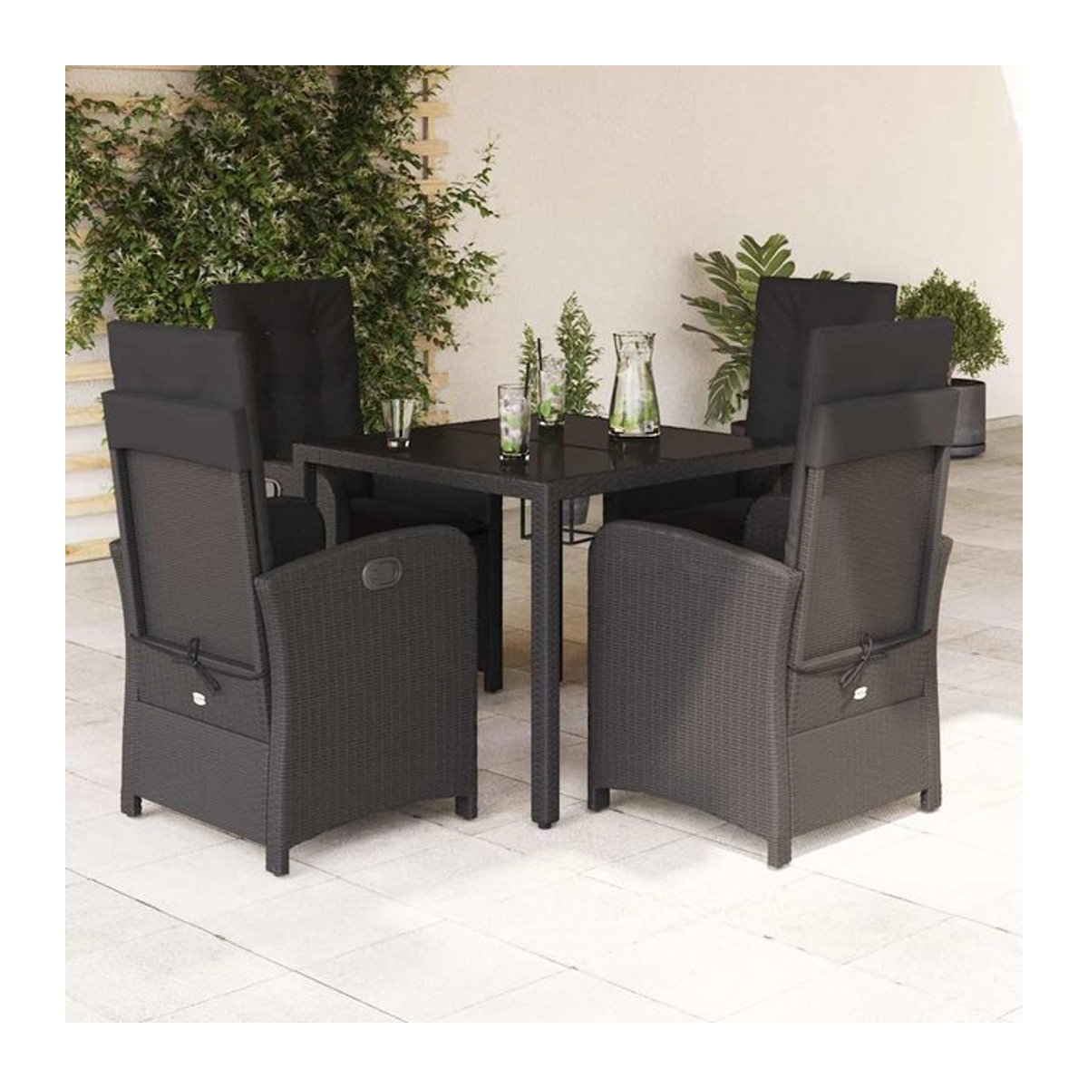 Vidaxl Gartenmöbel-Set aus Polyrattan mit 5 Teilen und Kissen, Schwarz - Bild 1
