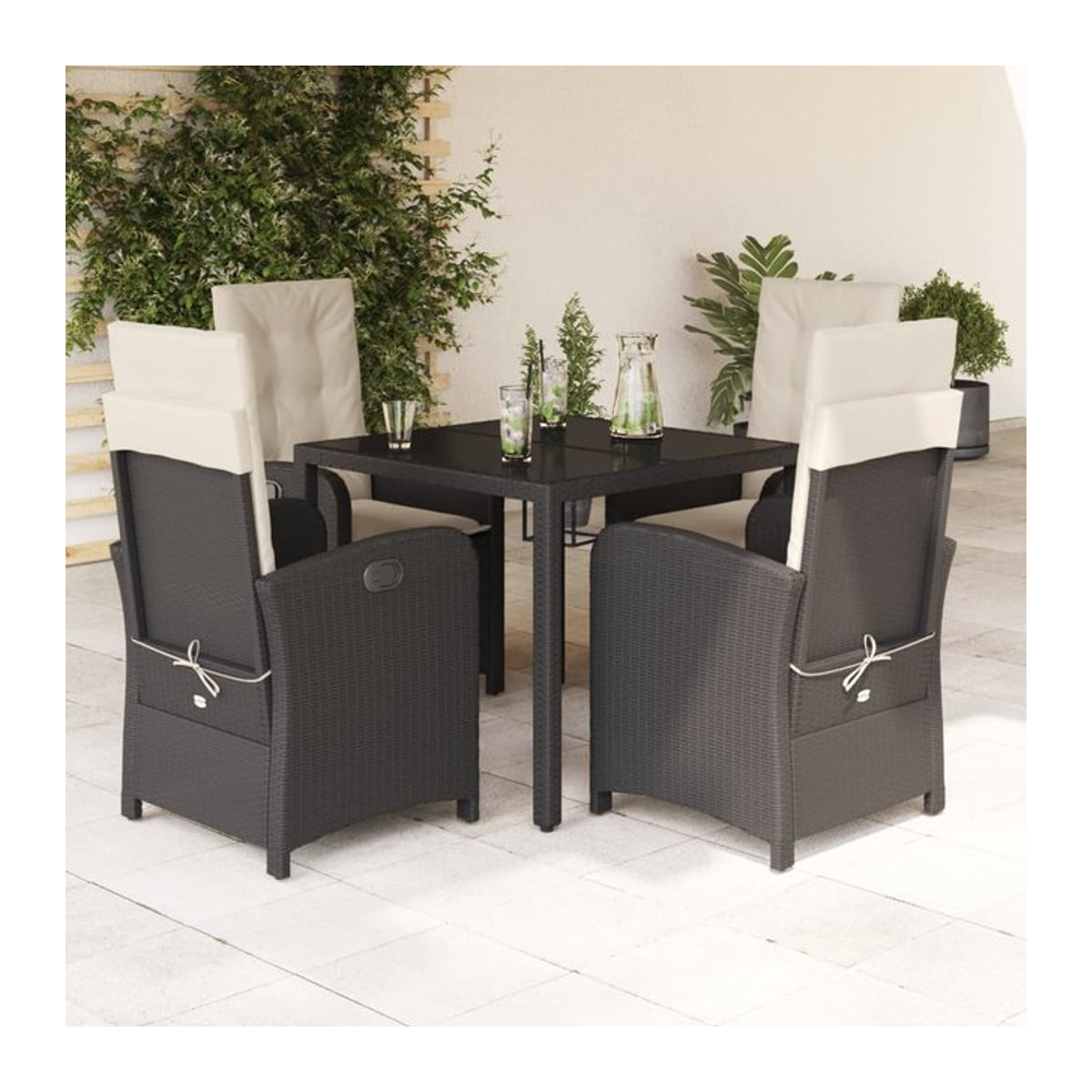 Vidaxl Gartenmöbel-Set aus Polyrattan mit 5 Teilen und Kissen, Schwarz - Bild 1