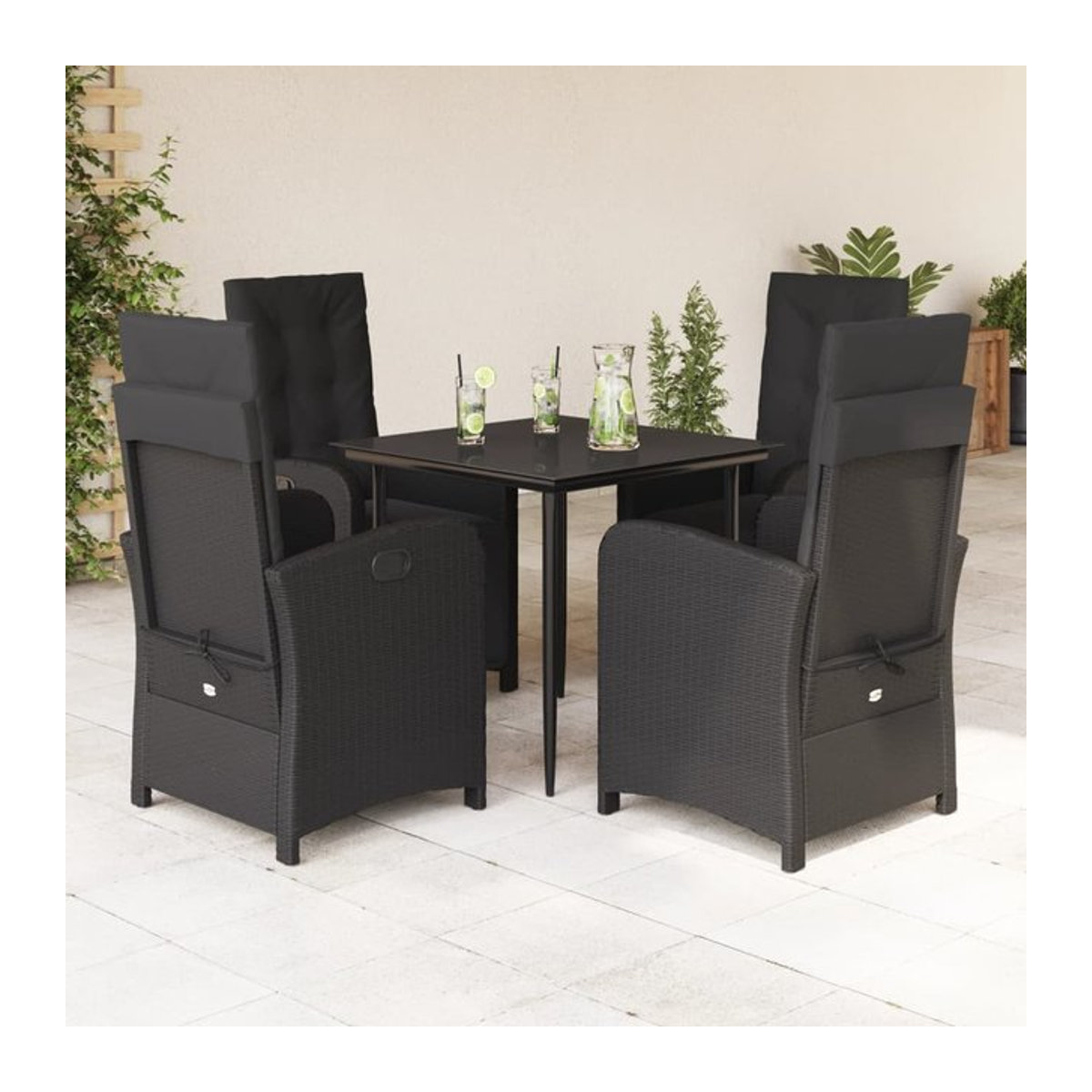 Vidaxl Gartenmöbel-Set aus Polyrattan mit 5 Teilen und Kissen, Schwarz - Bild 1