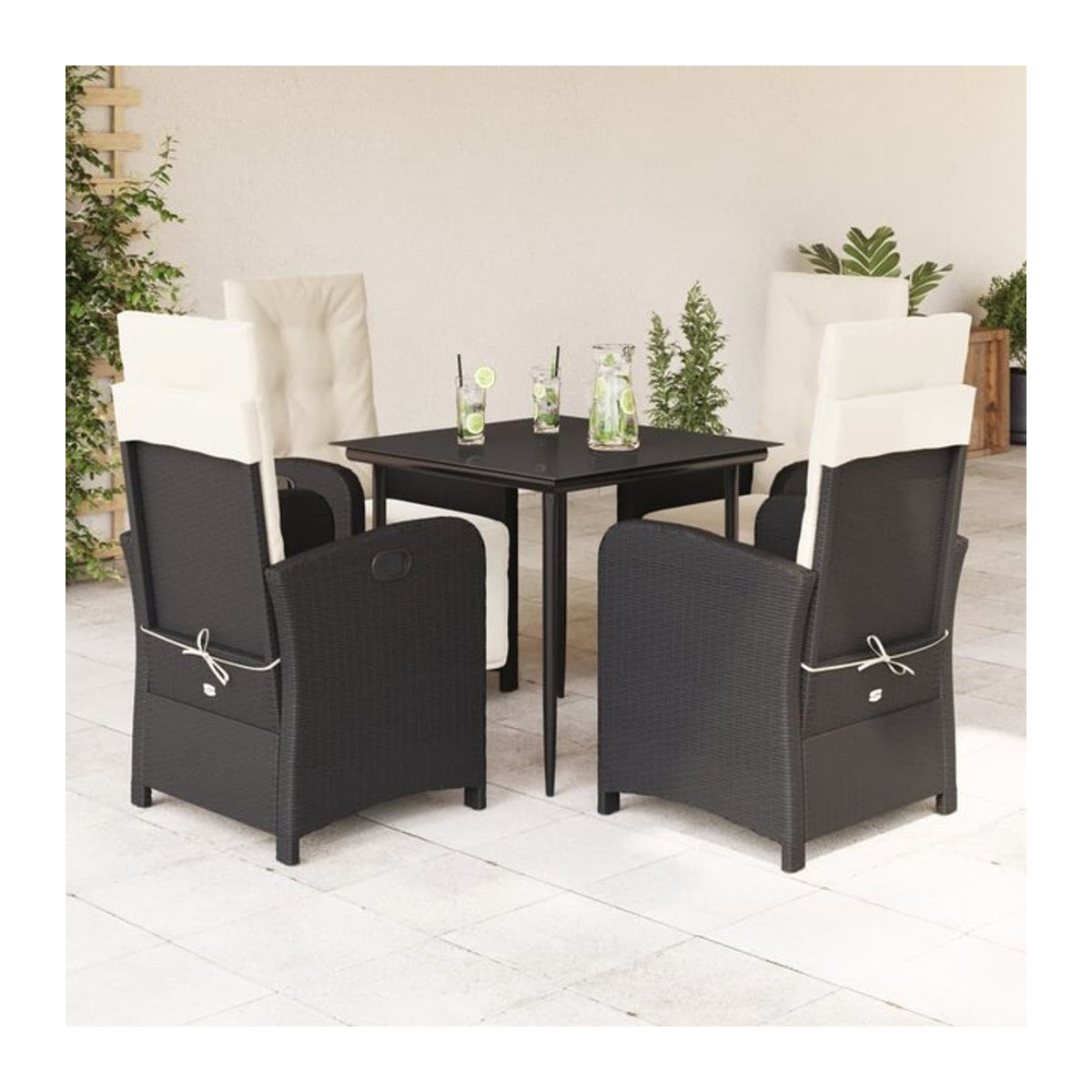 Vidaxl Gartenmöbel-Set aus Polyrattan mit 5 Teilen und Kissen, Schwarz - Bild 1