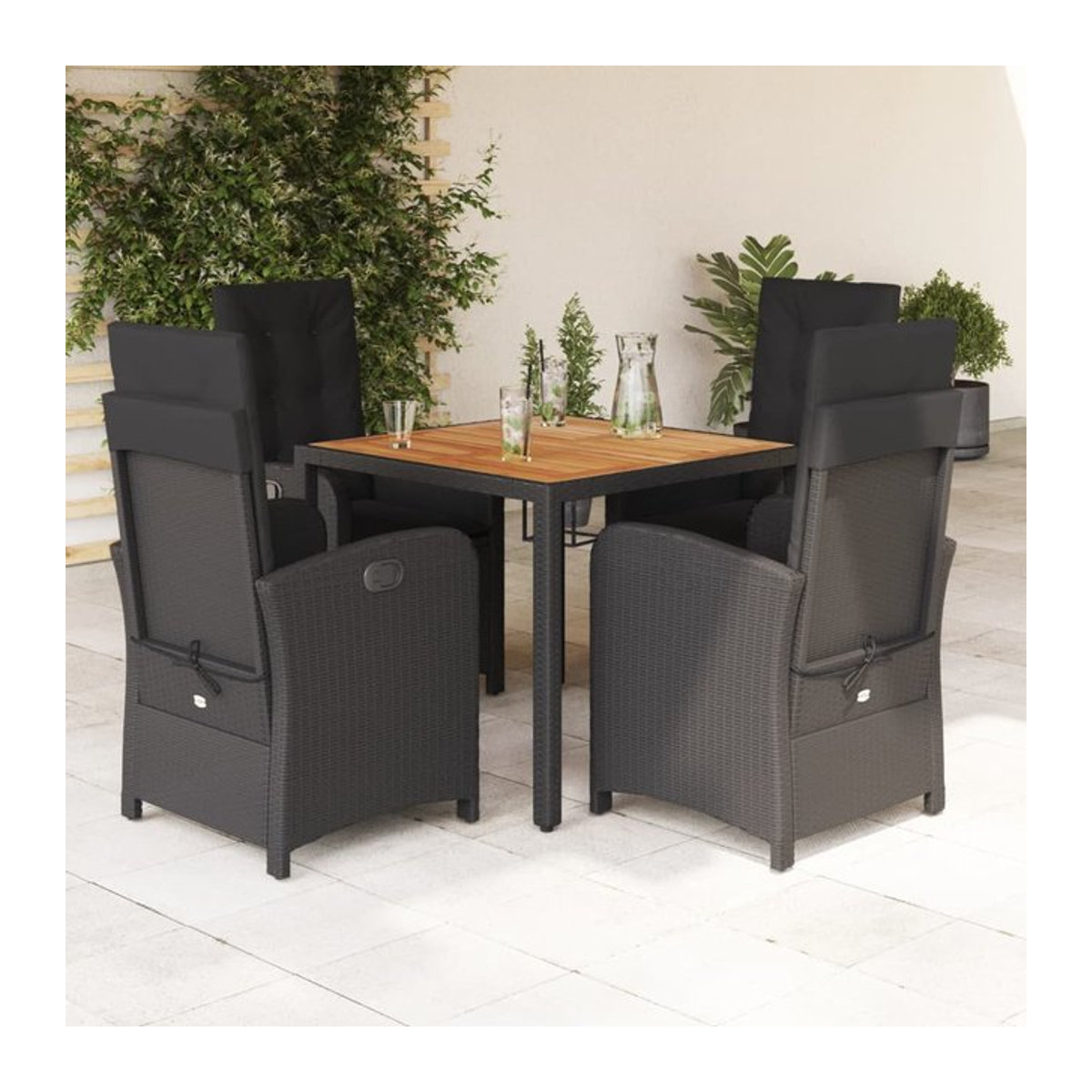 Vidaxl Gartenmöbel-Set aus Polyrattan mit 5 Teilen und Kissen, Schwarz - Bild 1