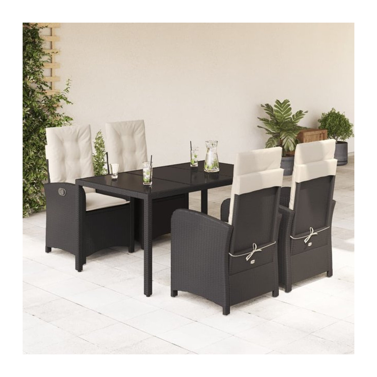 Vidaxl Gartenmöbel-Set aus Polyrattan mit 5 Teilen und Kissen, Schwarz - Bild 1