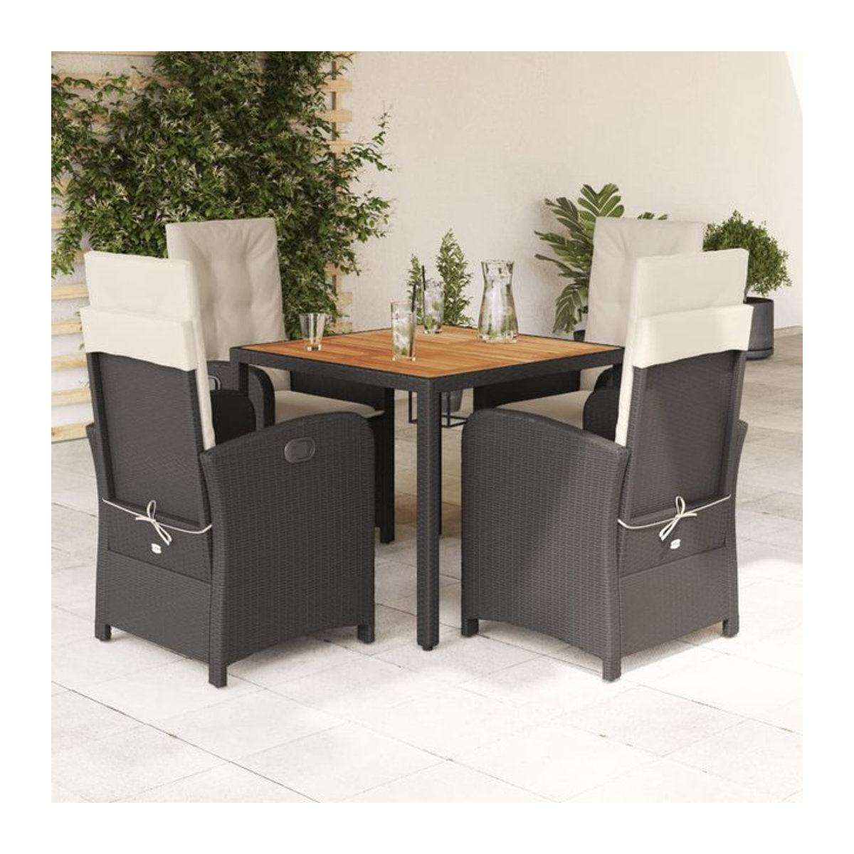 Vidaxl Gartenmöbel-Set aus Polyrattan mit 5 Teilen und Kissen, Schwarz - Bild 1