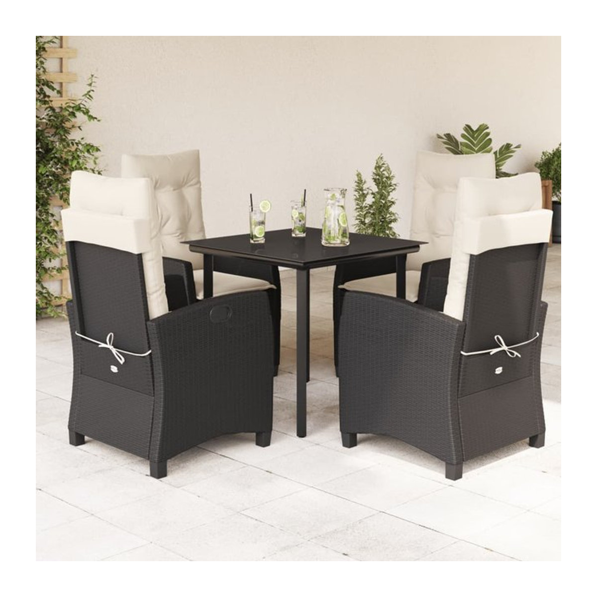 Vidaxl Gartenmöbel-Set aus Polyrattan mit 5 Teilen und Kissen, Schwarz - Bild 1