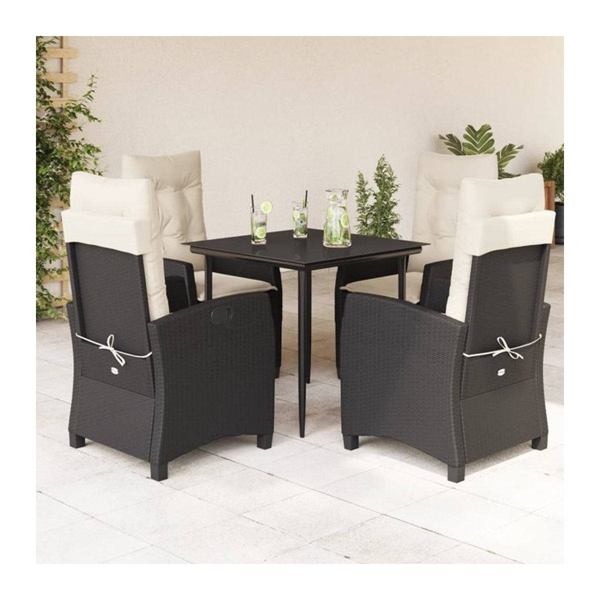 Vidaxl Gartenmöbel-Set aus Polyrattan mit 5 Teilen und Kissen, Schwarz - Bild 1