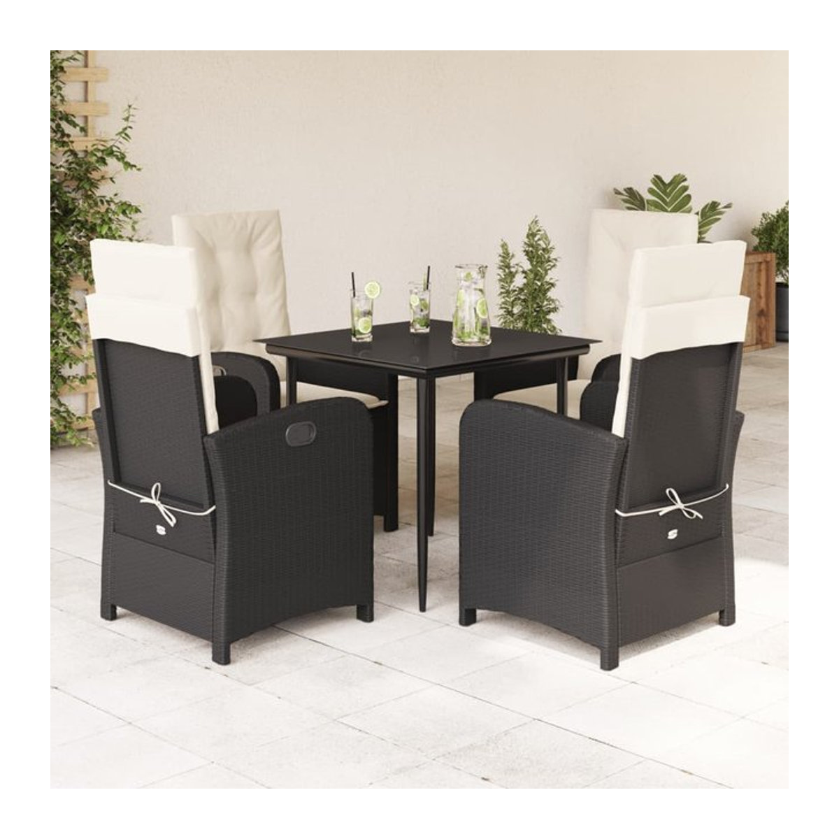 Vidaxl Gartenmöbel-Set aus Polyrattan mit 5 Teilen und Kissen, Schwarz - Bild 1